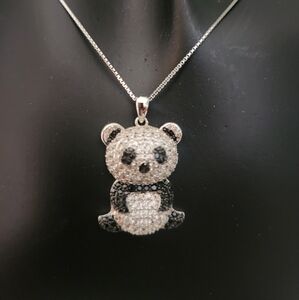 Crystal Panda Necklace. 17 inch Sterling Silver Necklace w/ 2 Inch Extenender